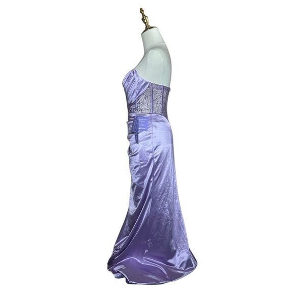 NWT Ladivine By Cinderella Divine Lavender Prom Long Gown Size 4 Satin Beaded - Picture 8 of 14